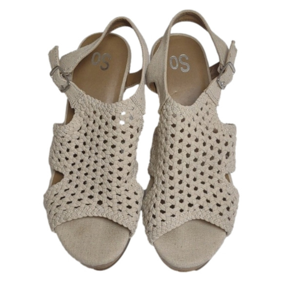 So Brand Womens tan wedges Sandals, size 9, 4 inch cork wedge, EUC - Picture 1 of 4